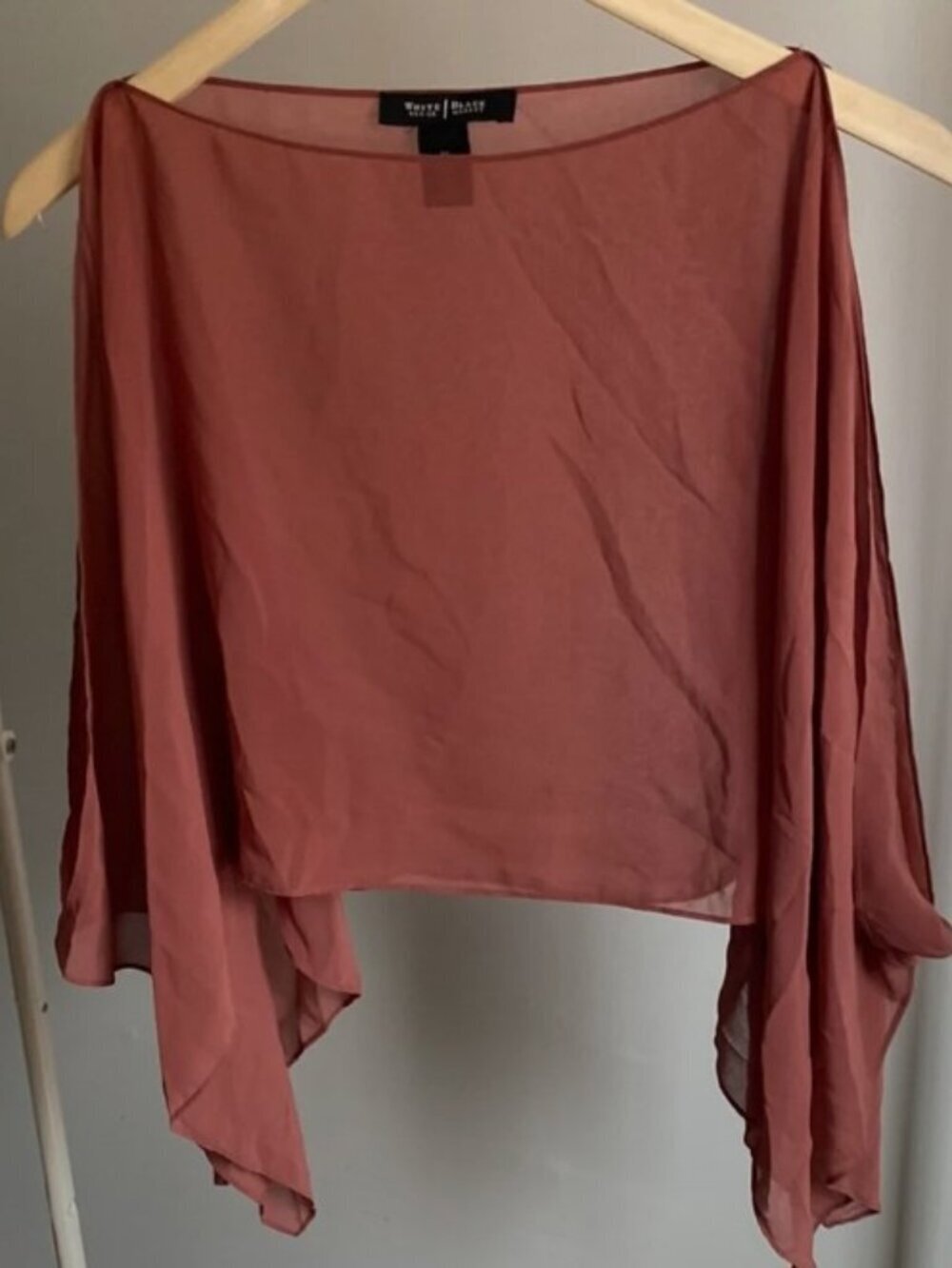 White House Black Market Rust Chiffon Sheer Flowing Poncho Top S/M - Picture 7 of 8